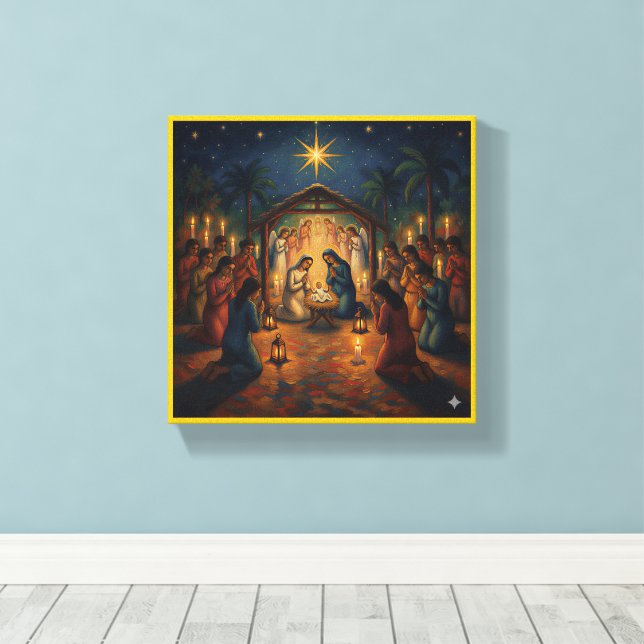 Impressão Em Tela Sacred Night Nativity Scene – Vibrant Christmas (Insitu(piso de madeira))