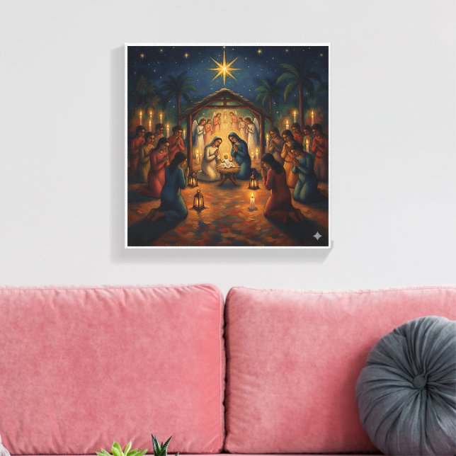 Impressão Em Tela Sacred Night Nativity Scene – Vibrant Christmas (Insitu(Sala de estar))