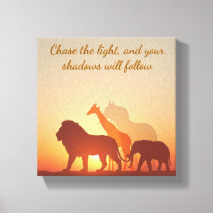 Impressão Em Tela Safari Silhouette Wall Art - Leão, Girafa e Eleph