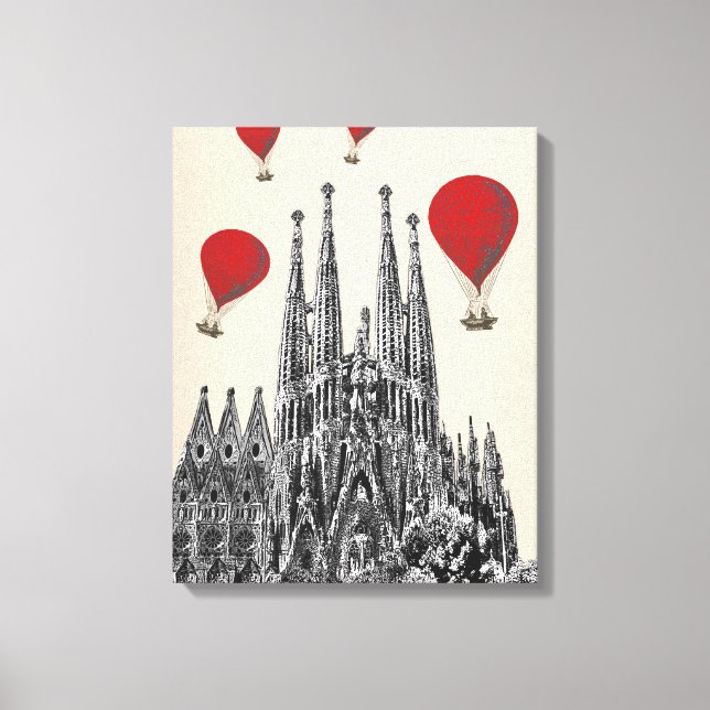 Impressão Em Tela Sagrada Família e Balões de Ar Quente Vermelho (Frente)