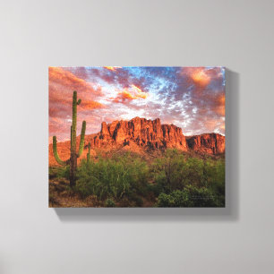 Impressão Em Tela Saguaro Cactus Superstition Mountain Sunset 10x8