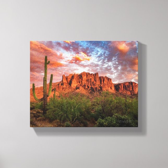 Impressão Em Tela Saguaro Cactus Superstition Mountain Sunset 10x8 (Frente)