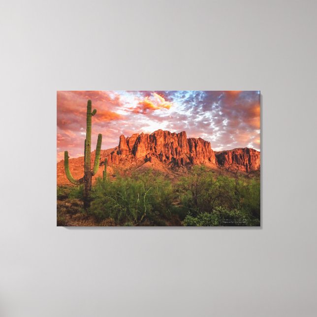 Impressão Em Tela Saguaro Cactus Superstition Mountain Sunset 36x24 (Frente)