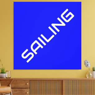 Impressão Em Tela SAIL Diversão Texto Branco Esfomeado Em Azul Brilh