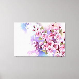 Impressão Em Tela Sakura rosa no fundo da pintura