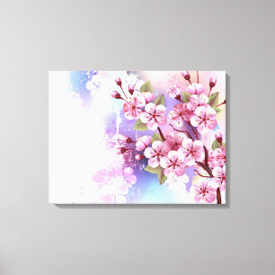 Impressão Em Tela Sakura rosa no fundo da pintura