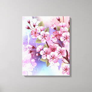 Impressão Em Tela Sakura rosa no fundo da pintura