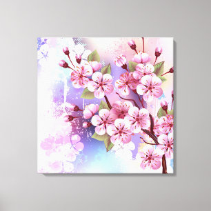 Impressão Em Tela Sakura rosa no fundo da pintura
