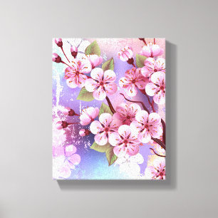 Impressão Em Tela Sakura rosa no fundo da pintura