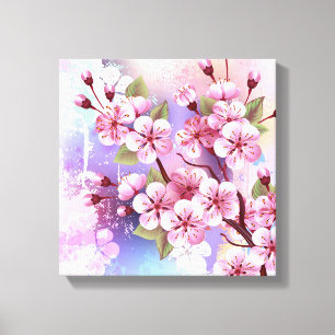 Impressão Em Tela Sakura rosa no fundo da pintura