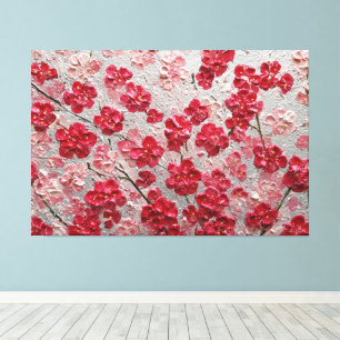 Impressão Em Tela Sakura Vermelha e Rosa – Arte de Parede em Impasto