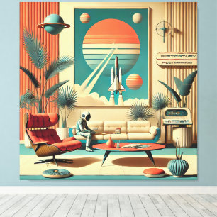 Impressão Em Tela Sala de estar familiar da era espacial futurista a