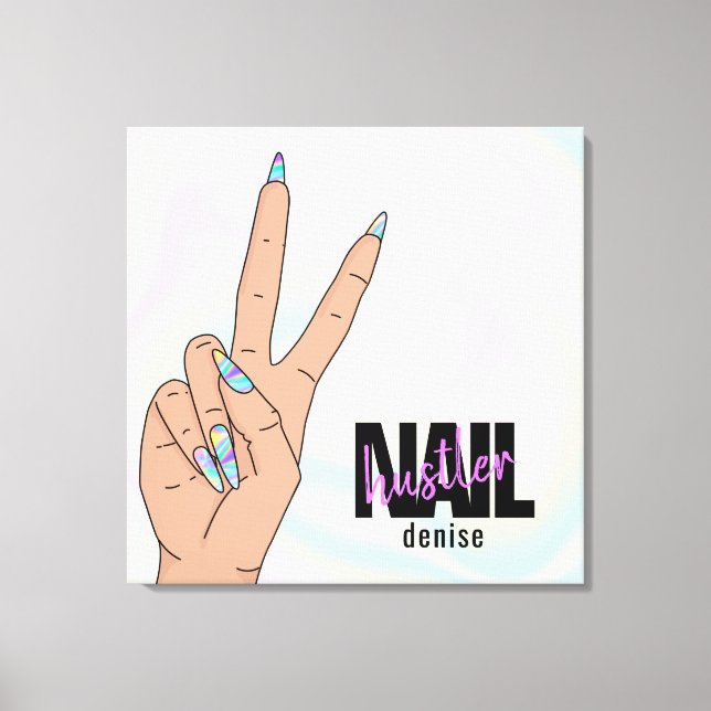 Impressão Em Tela salão de unhas holográfico, mulher, preguiçosa (Frente)