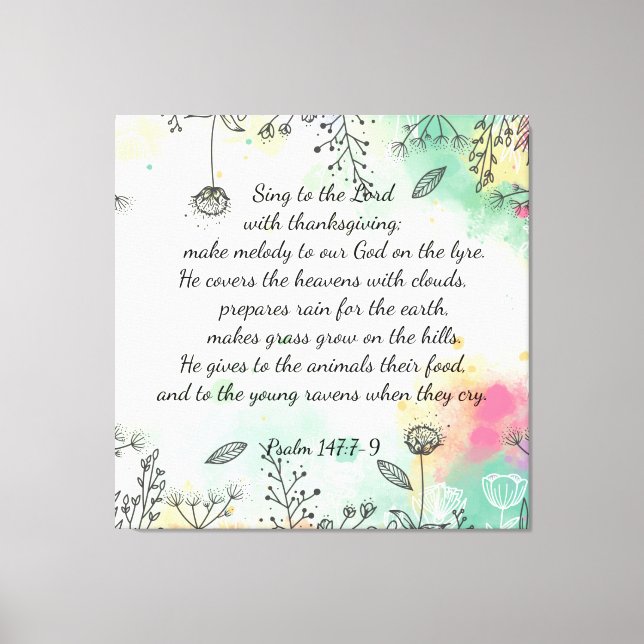 Impressão Em Tela Salmo 147:7-9 (Frente)