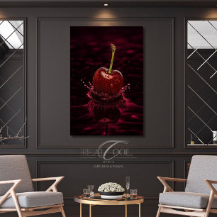 Impressão Em Tela Salpico de Cereja Vermelho Escuro na Arte em Tela 