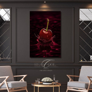 Impressão Em Tela Salpico de Cereja Vermelho Escuro na Arte em Tela 