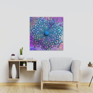 Impressão Em Tela Salpicos de Tinta em Flor de Mandala Embutida Azul