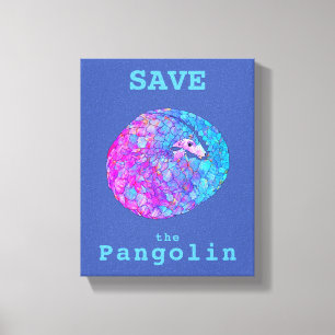 Impressão Em Tela Salve o slogan Pangolins azul rosa