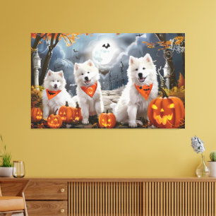 Impressão Em Tela Samoyed Halloween Assustador