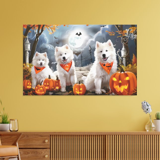 Impressão Em Tela Samoyed Halloween Spooky (Insitu(Sala de estar))
