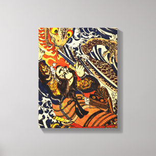 Impressão Em Tela Samurai e Arte Asiática Serpente