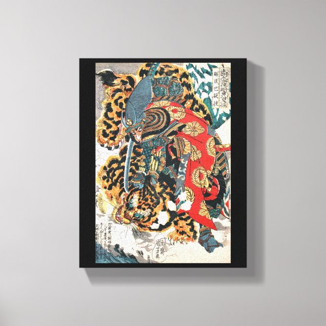 Impressão Em Tela Samurai Fighting a Tiger, Kuniyoshi, Ukiyo-e (Frente)