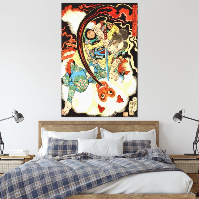 Impressão Em Tela Samurai japonês lutando contra macaco (Insitu(Quarto))