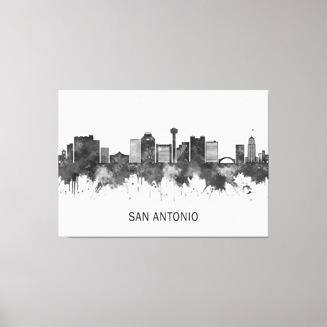 Impressão Em Tela San Antonio Texas Skyline BW (Frente)