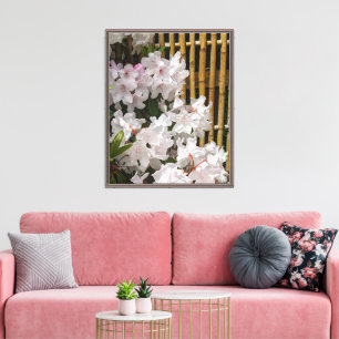 Impressão Em Tela Sangue rododendron branco e cerca de bambu floral
