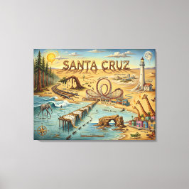 Impressão Em Tela Santa Cruz Pop Art Map – Bold Coastal Landmark