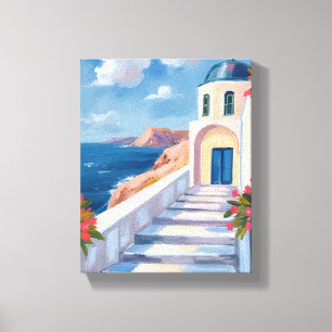 Impressão Em Tela Santorini Grécia Aquarela Viagem