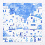 Impressão Em Tela Santorini Watercolor<br><div class="desc">Pintura moderna de paisagem em aquarela apresentando a vila de Oia na solarenga ilha grega de Santorini em azul e branco vibrantes. Eu gostaria de estar lá agora,  bebendo um legal copo de vinho no sol. Arte original de Nic Squirrell.</div>