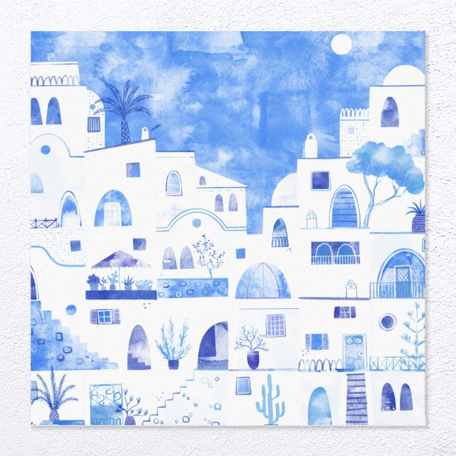 Impressão Em Tela Santorini Watercolor (Criador carregado)