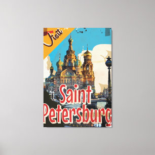 Impressão Em Tela São Petersburgo, Rússia Cartaz de Viagem Antigo