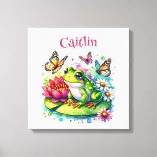 Impressão Em Tela Sapo Personalizado, Flores e Borboletas