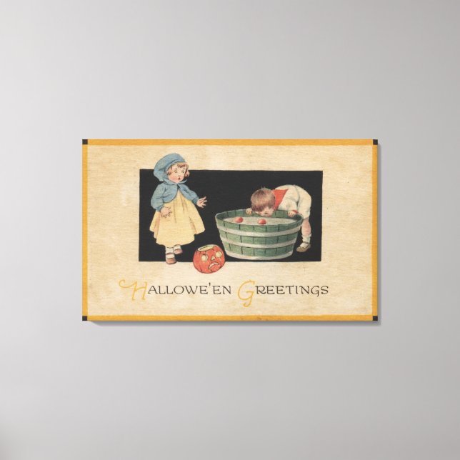 Impressão Em Tela Saudação de HalloweenBobbing para Maçãs (Frente)