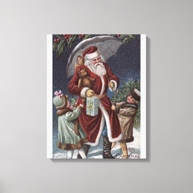 Impressão Em Tela Saudação de NatalPapai Noel com Guarda-chuvas (Frente)