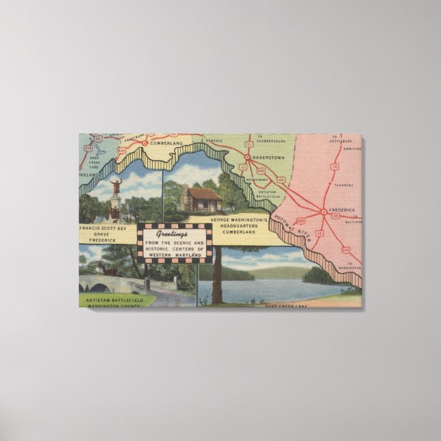 Impressão Em Tela Saudações De Maryland Ocidental (Mapa Detalhado) (Frente)