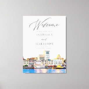 Impressão Em Tela SAVANNAH Watercolor Skyline Wedding Bem-vindo