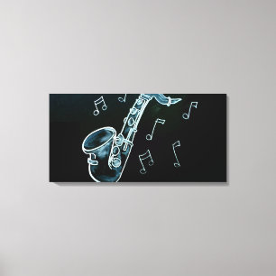 Impressão Em Tela Saxofone E Notas Musicais