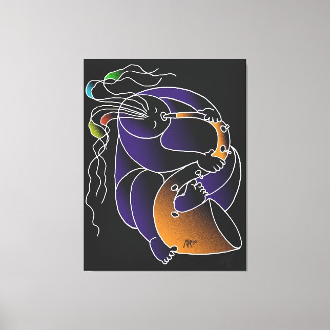 Impressão Em Tela Saxophone in C major - Ink drawing and digital man (Frente)