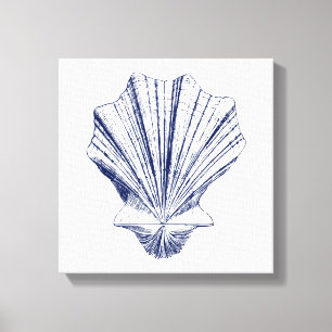 Impressão Em Tela Scallop Seashell minimalista em azul