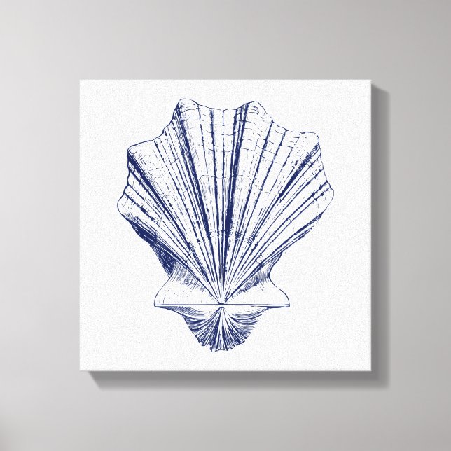 Impressão Em Tela Scallop Seashell minimalista em azul (Frente)