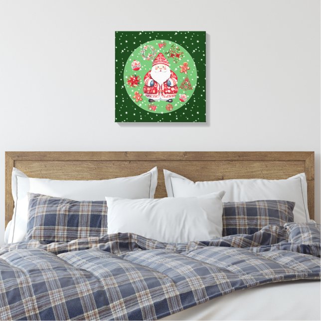 Impressão Em Tela Scandinávia Santa Claus Green (Insitu(Quarto))