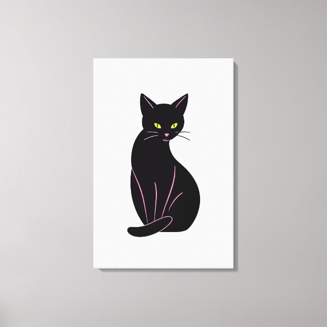 Impressão Em Tela Schwarze Katze Minimal Illustration (Frente)