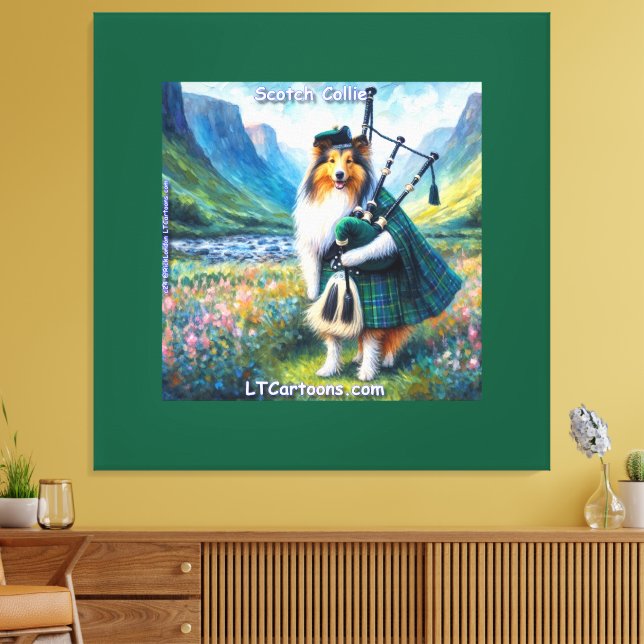Impressão Em Tela Scotch Collie Serenade – Bagpipes & Tartan Whimsy (Insitu(Sala de estar))
