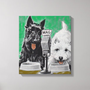 Impressão Em Tela Scottie dogs Blackie e Whitie na rádio