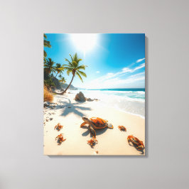 Impressão Em Tela Sea Turtle & Crabs on Tropical Beach – Serene Ocea