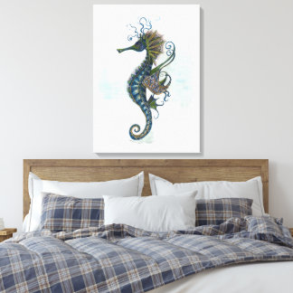 Impressão Em Tela Seahorse fantasy, blue green artwork