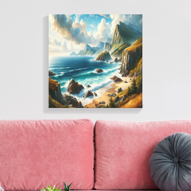 Impressão Em Tela Seascape Paintings Sea Beach com precipício (Insitu(Sala de estar))